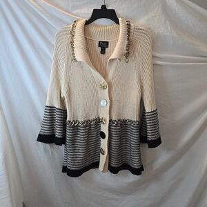 Pure Handknit Chunky-knit Cardigan Sweater W/buttons & Chainlink Detail Boho M/L